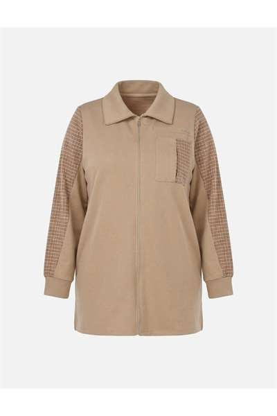 Kayra Ekose Garnili Üç İplik Sweatshirt Bej