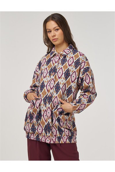 Kayra Geometrik Desen Bomber Ceket Lacivert