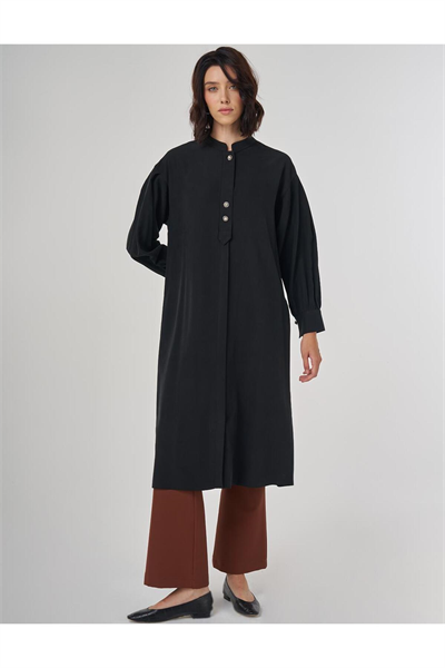 Kayra Hakim Yaka Rayon Uzun Tunik Siyah