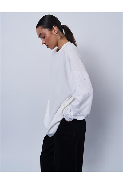 Kayra Hotfix Baskılı Scuba Sweatshirt Ekru