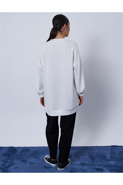 Kayra Hotfix Baskılı Scuba Sweatshirt Ekru