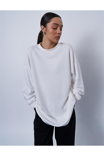 Kayra Hotfix Baskılı Scuba Sweatshirt Ekru