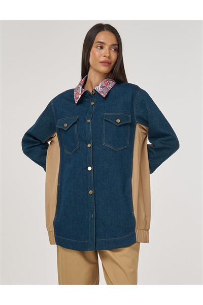 Kayra Jakarlı Denim Ceket Lacivert