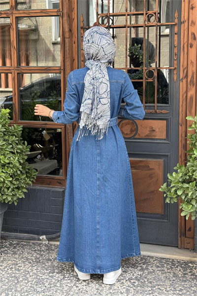 Kayra Kemer Detaylı Denim Elbise İndigo