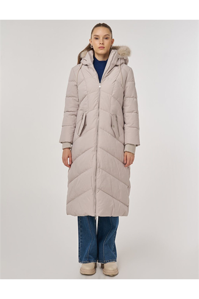 Kayra Suni Kürk Detaylı Anorak Mont Taş