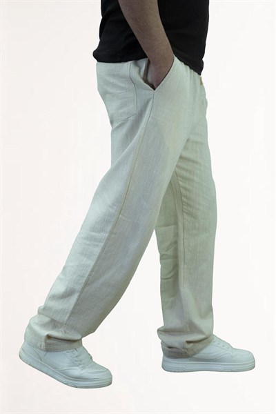 Bej Gg Basic Baggy Keten Pantolon