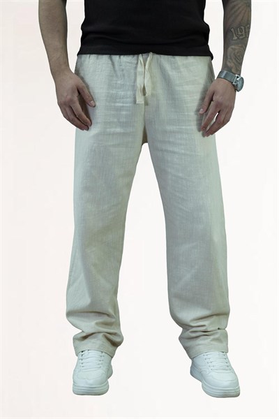 Bej Gg Basic Baggy Keten Pantolon