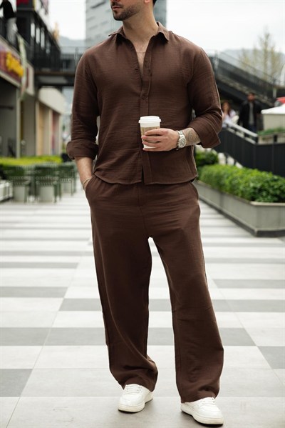 Kahverengi Gömlek ve Pantolon Oversize Takım