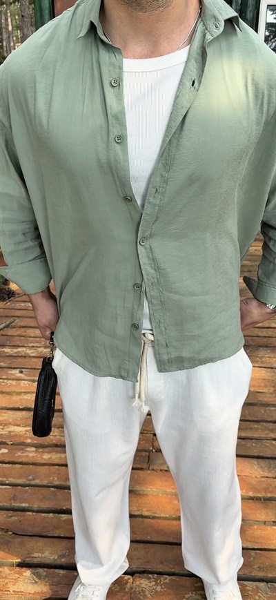 Yesil oversize kesim gömlek