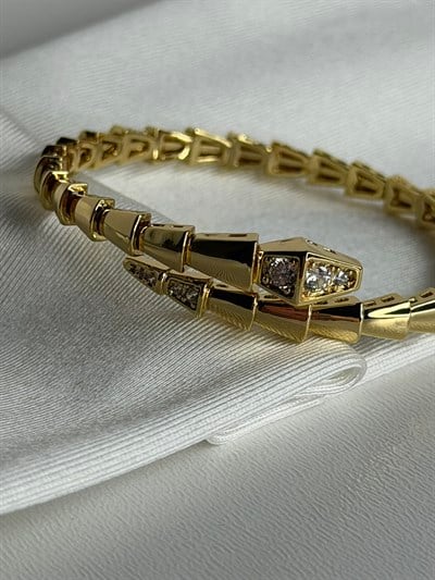 Serpentina Taşlı Gold Kelepçe
