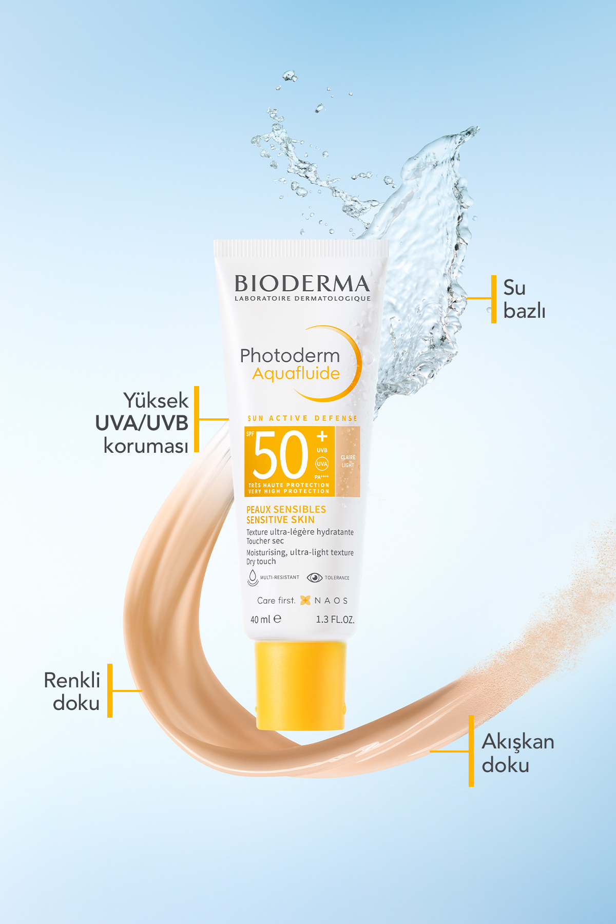 Bioderma Photoderm Aquafluid SPF50+ Tüm Ciltler Yüksek Korumalı Renkli Güneş Kremi 40 ml
