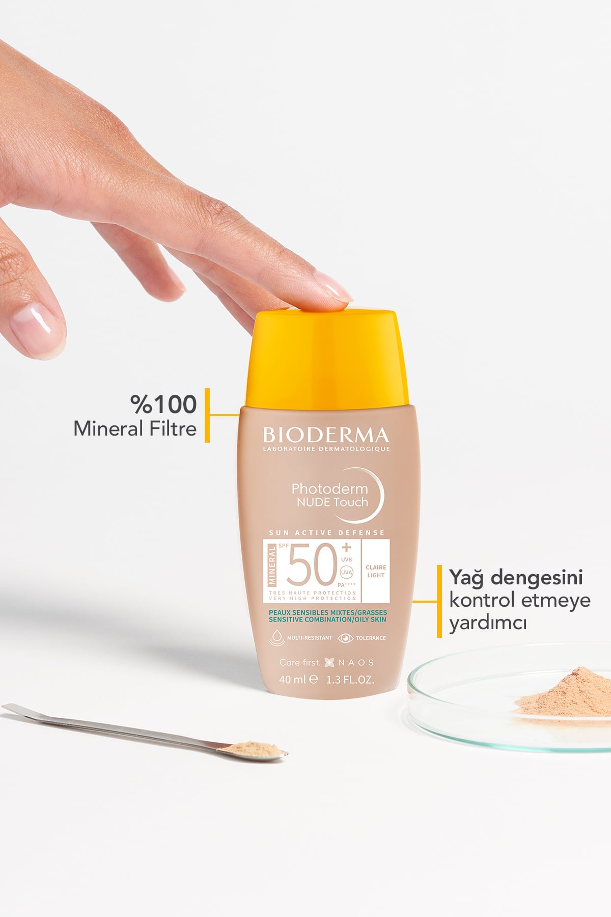 Bioderma Photoderm Nude Touch SPF50+ Light Karma Yağlı Cilt-Kapatıcı Güneş Kremi 40 ml