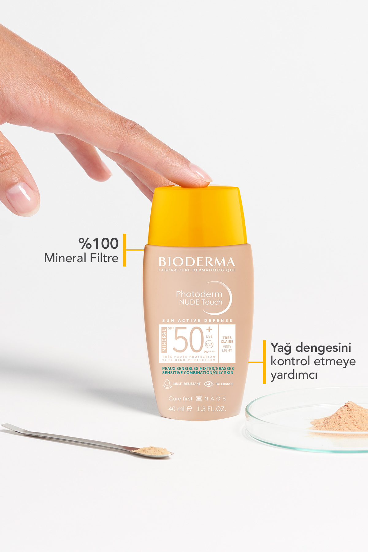 Bioderma Photoderm Nude Touch SPF50+ Very Light Karma Yağlı Cilt-Kapatıcı Güneş Kremi 40ml