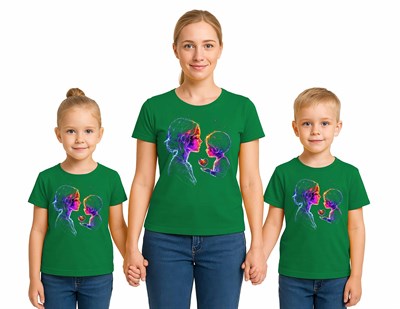 anneler günü Baskılı kadın ve çocuk tshirt pamuklu penye kumaş