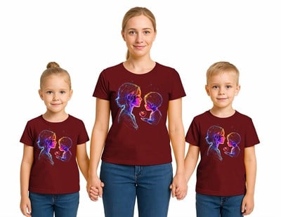 anneler günü Baskılı kadın ve çocuk tshirt pamuklu penye kumaş