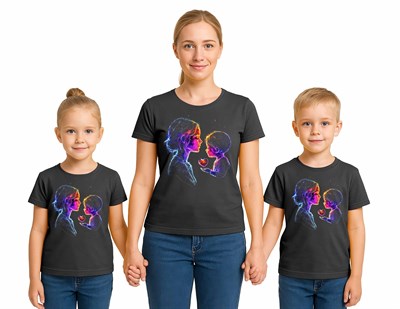 anneler günü Baskılı kadın ve çocuk tshirt pamuklu penye kumaş
