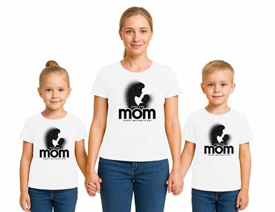anneler günü Baskılı kadın ve çocuk tshirt pamuklu penye kumaş