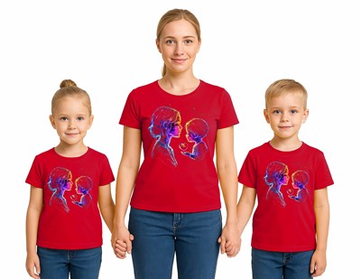 anneler günü Baskılı kadın ve çocuk tshirt pamuklu penye kumaş