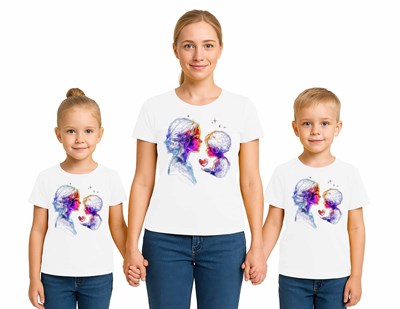anneler günü Baskılı kadın ve çocuk tshirt pamuklu penye kumaş