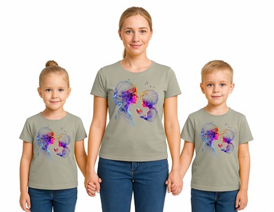anneler günü Baskılı kadın ve çocuk tshirt pamuklu penye kumaş