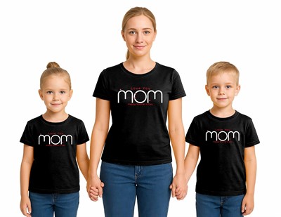 anneler günü Baskılı kadın ve çocuk tshirt pamuklu penye kumaş