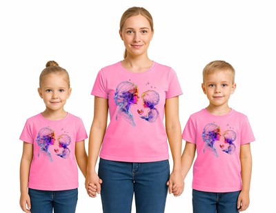 anneler günü Baskılı kadın ve çocuk tshirt pamuklu penye kumaş