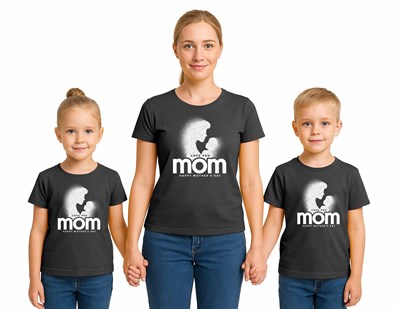 anneler günü Baskılı kadın ve çocuk tshirt pamuklu penye kumaş