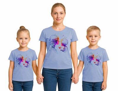anneler günü Baskılı kadın ve çocuk tshirt pamuklu penye kumaş