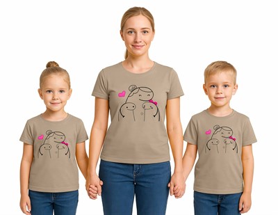 anneler günü Baskılı kadın ve çocuk tshirt pamuklu penye kumaş