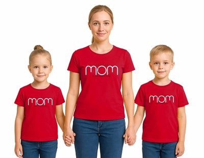 anneler günü Baskılı kadın ve çocuk tshirt pamuklu penye kumaş
