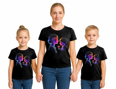 anneler günü Baskılı kadın ve çocuk tshirt pamuklu penye kumaş