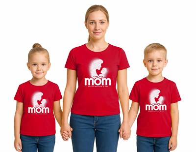 anneler günü Baskılı kadın ve çocuk tshirt pamuklu penye kumaş