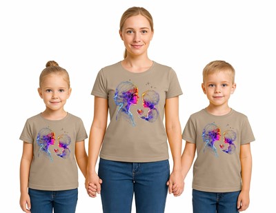 anneler günü Baskılı kadın ve çocuk tshirt pamuklu penye kumaş