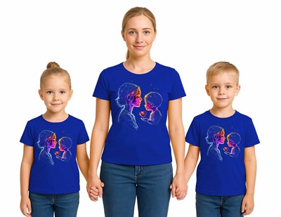 anneler günü Baskılı kadın ve çocuk tshirt pamuklu penye kumaş
