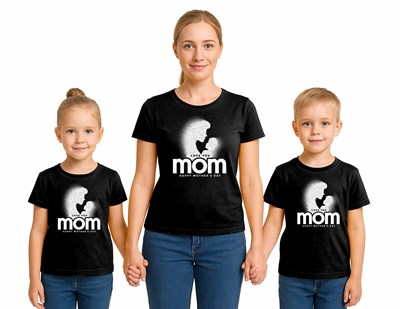 anneler günü Baskılı kadın ve çocuk tshirt pamuklu penye kumaş