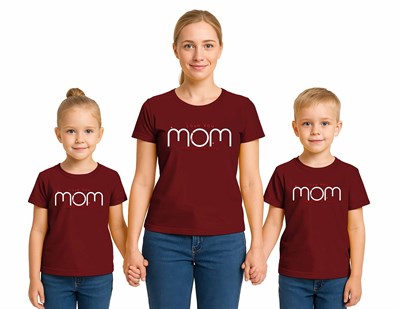 anneler günü Baskılı kadın ve çocuk tshirt pamuklu penye kumaş