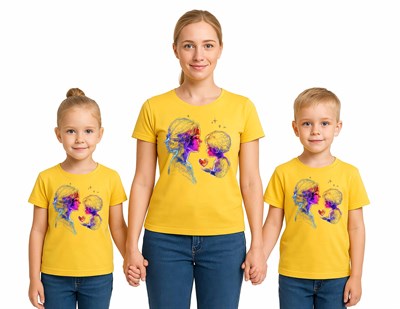 anneler günü Baskılı kadın ve çocuk tshirt pamuklu penye kumaş