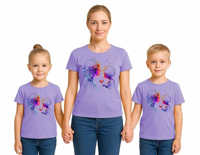 anneler günü Baskılı kadın ve çocuk tshirt pamuklu penye kumaş