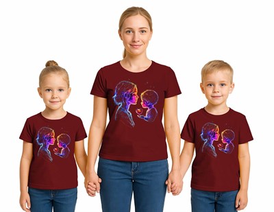 anneler günü Baskılı kadın ve çocuk tshirt pamuklu penye kumaş