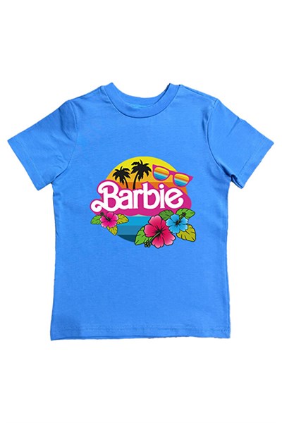 Barbie baskılı pamuklu penye kumaş yazlık çocuk tişört