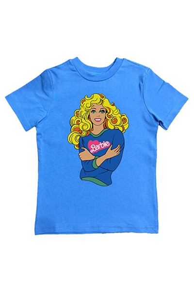 Barbie baskılı pamuklu penye kumaş yazlık çocuk tişört