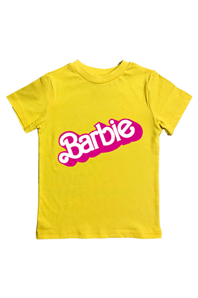 Barbie baskılı pamuklu penye kumaş yazlık çocuk tişört
