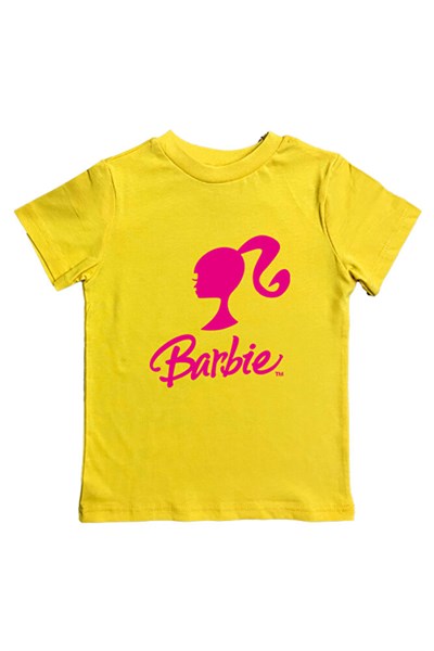 Barbie baskılı pamuklu penye kumaş yazlık çocuk tişört