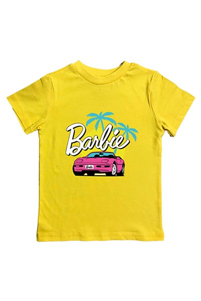 Barbie baskılı pamuklu penye kumaş yazlık çocuk tişört