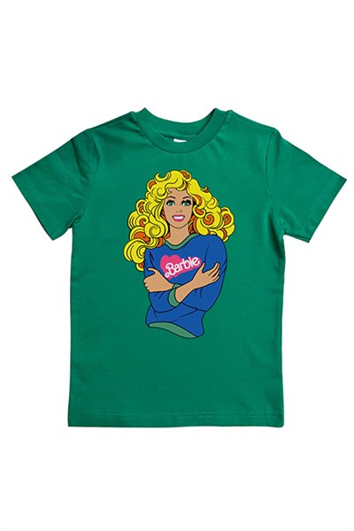 Barbie baskılı pamuklu penye kumaş yazlık çocuk tişört