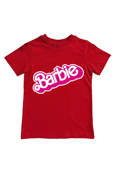 Barbie baskılı pamuklu penye kumaş yazlık çocuk tişört