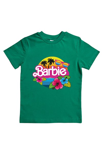 Barbie baskılı pamuklu penye kumaş yazlık çocuk tişört