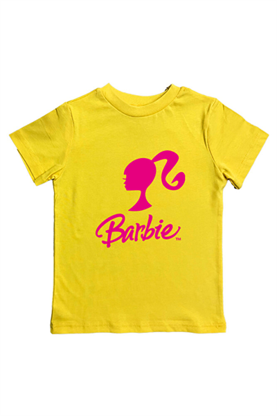 Barbie baskılı pamuklu penye kumaş yazlık çocuk tişört