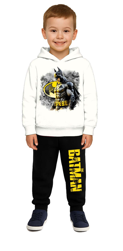 Batman Baskılı Çocuk Eşofman Takımı 3 İplik Şardonlu Pamuklu Kumaş Kapüşonlu
