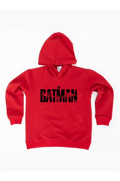 Batman baskılı kapüşonlu pamuklu kumaş çocuk sweatshirt